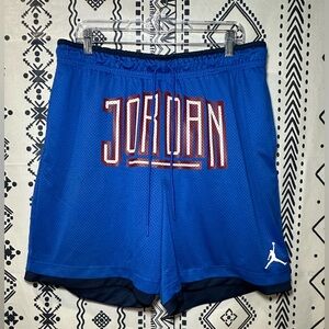 Nike Air‎ Jordan Blue Big Spellout Logo Sport DNA Mesh B-ball Shorts 8" Men XL